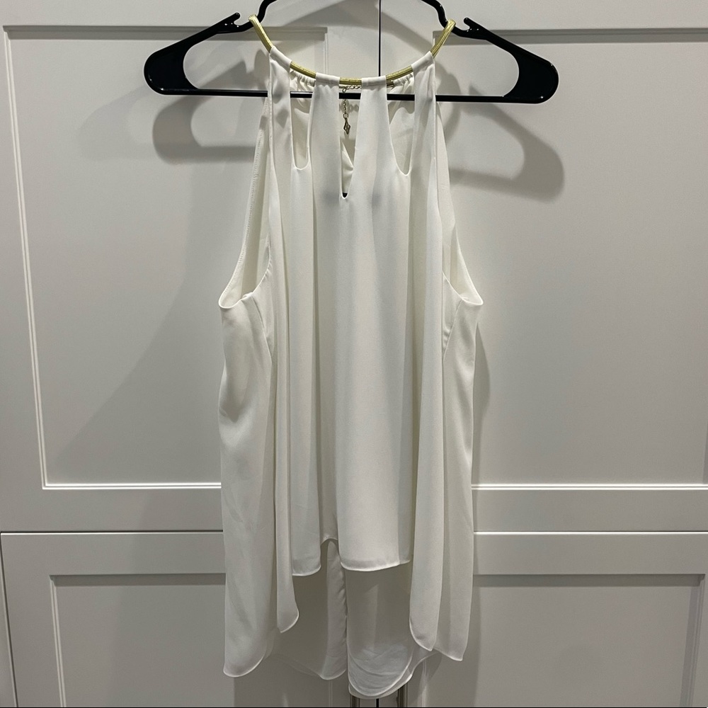 BCBG White Tank Too Blouse w/ Gold Collar